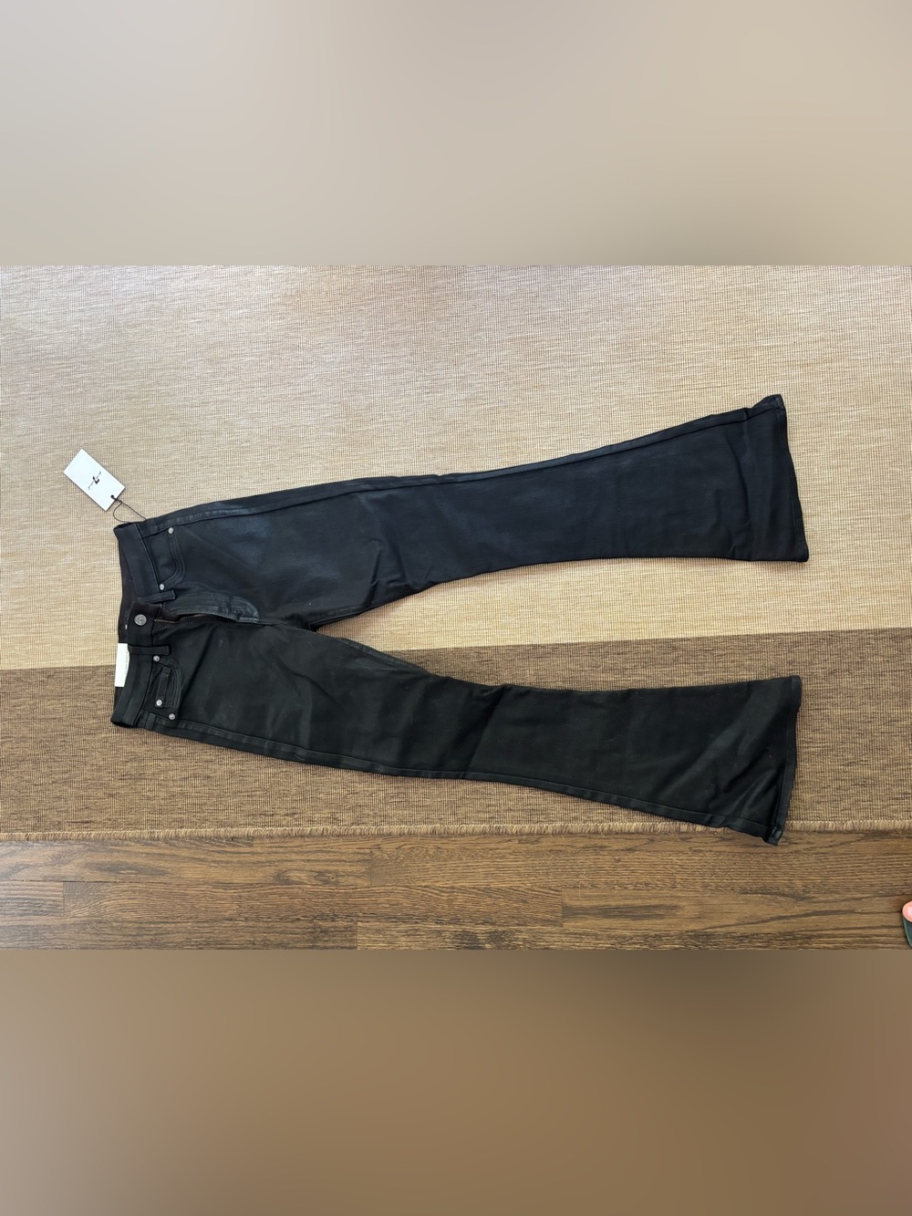 7 For All Mankind Black High-Rise Coated Slim Bootcut Jeans